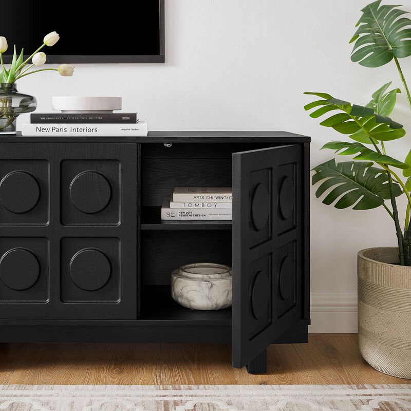 Modway Knox 71 Inch Mid-Century Modern Retro TV Stand in Black - Low Profile Entertainment Media Console Cabinet with Circular Motif for TVs up to 75 Inches image number 4