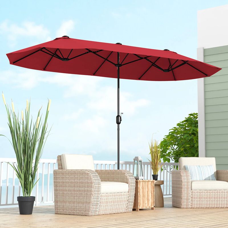 Mondawe 13 Feet Double-Sided Patio Twin Table Umbrella with Crank Handle