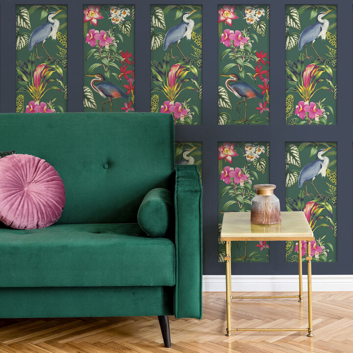 Silas Dark Blue Tropical Panel Wallpaper