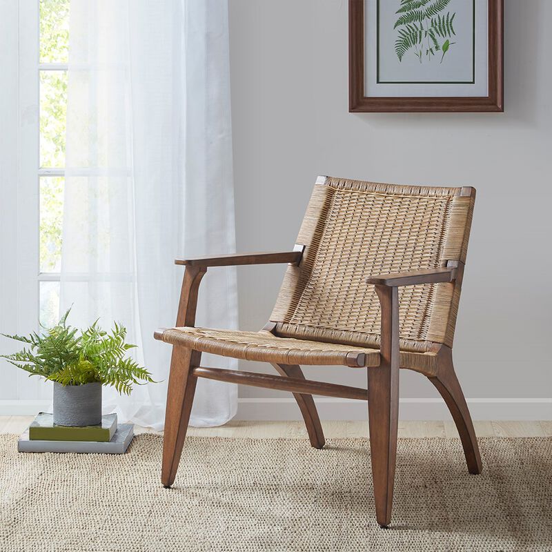 Gracie Mills Irwin Rattan Accent Chair with Mahogany Wood Frame