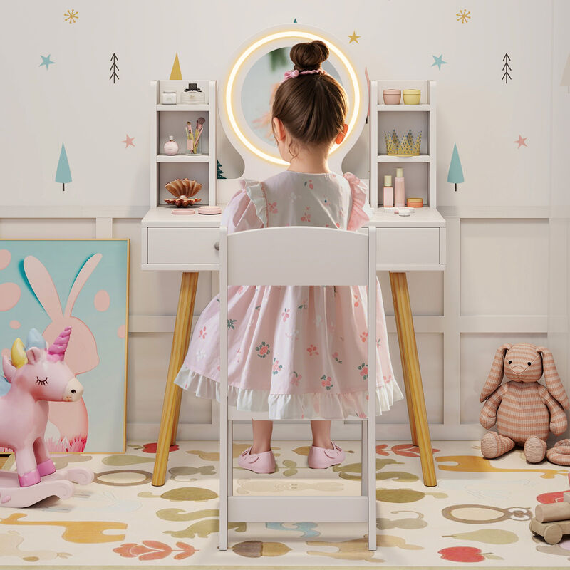 Kids Vanity Set with Lighted Mirror and Storage Drawers image number 2
