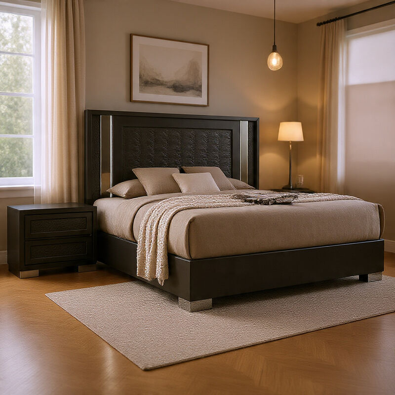 Queen Bedroom Set, White, Gray Wood, 2 Piece Set with Nightstand image number 1