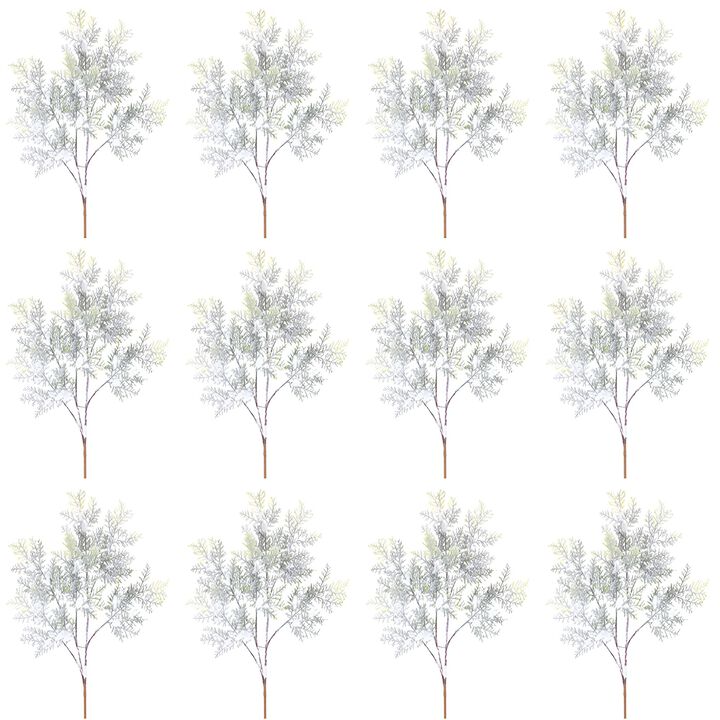 Set of 12 Flocked Cedar Branches for Christmas and Seasonal Decor