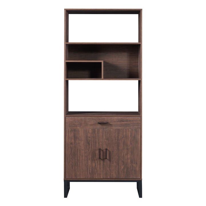 Merax 75.9"Modern Open Bookshelf with Doors, Bookcase with Storage drawer and LED Strip Lights