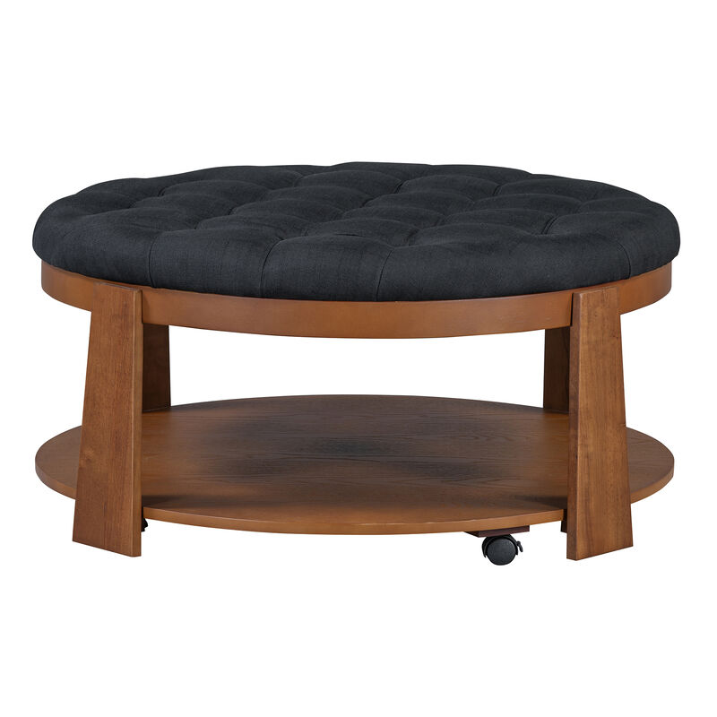 Merax 2-Tier Round Ottoman Coffee Table with Wheels