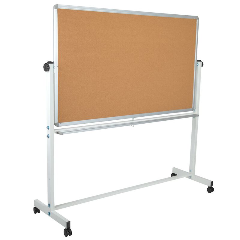 Flash Furniture 62.5"W x 62.25"H Reversible Mobile Board and White Board with Pen Tray image number 5
