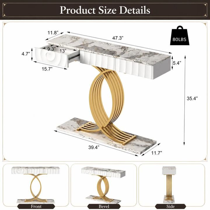 GOODSILO Modern Narrow Entryway Console Table with 3 Drawers and Geometric Metal Frame, Ideal for Living Room Entryway and Hallway Storage
