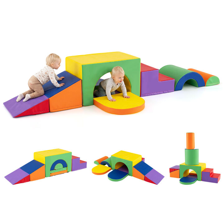 Toddler Soft Play Set, 7-Piece Foam Climbing Blocks with PU Leather