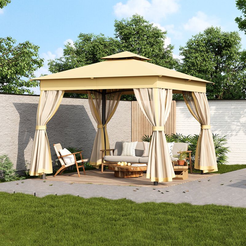 10'x10' Outdoor Gazebo with Double Roof, Mosquito Netting for Backyard & Garden