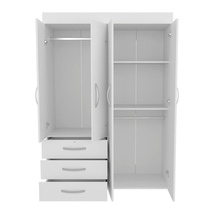 Hamilton Mobile Armoire, Double Door Cabinet, Three Drawers, Two Shelves, White