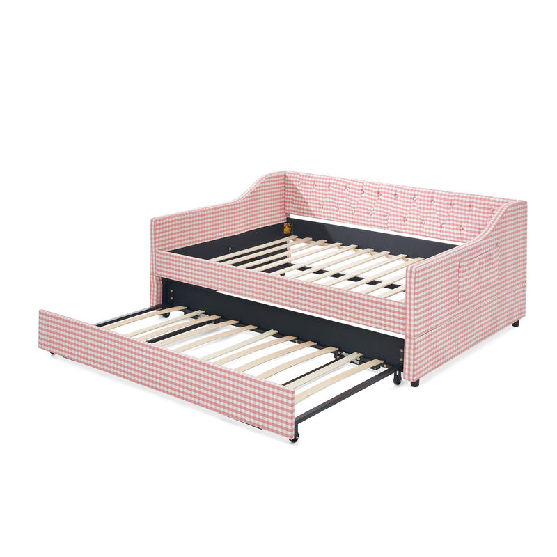 Merax 3-in-1 Daybed with Trundle, Converts to Sofa, 2 Twins or King &ndash; Tufted Back image number 0