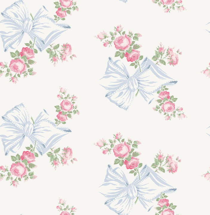 Rosa Beaux Pastel Blue Large Bow Spot Wallpaper