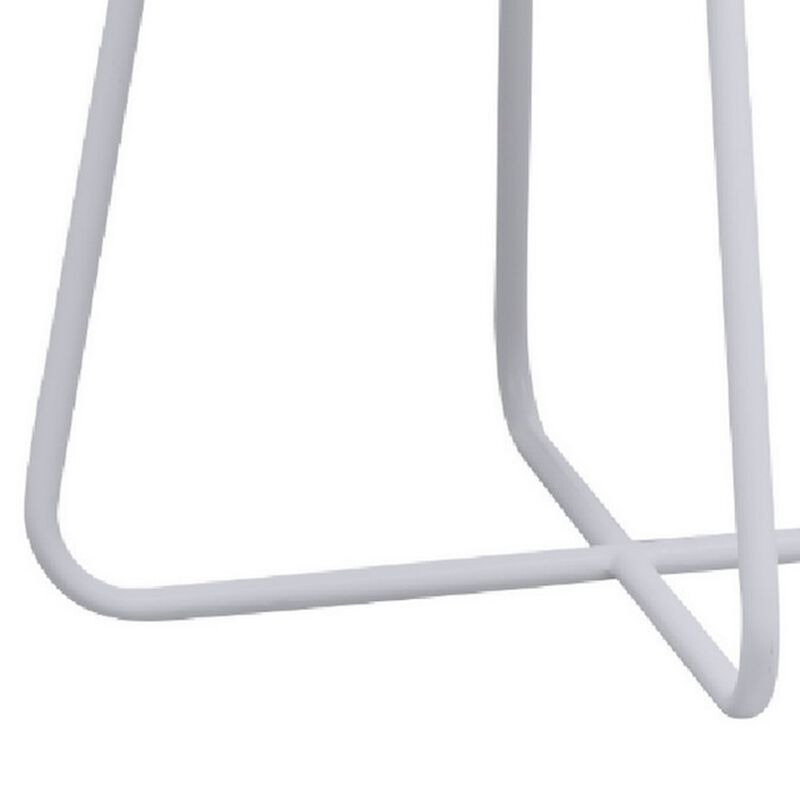 Lei 28 Inch Round Coffee Table, Wood Top in White with White Metal Base