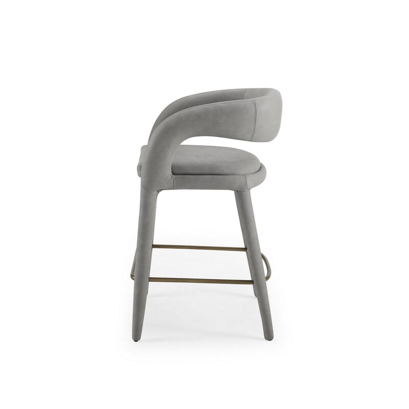 Cid Taya 26 Inch Counter Stool Chair, Tapered Legs, Gray Faux Leather - Benzara