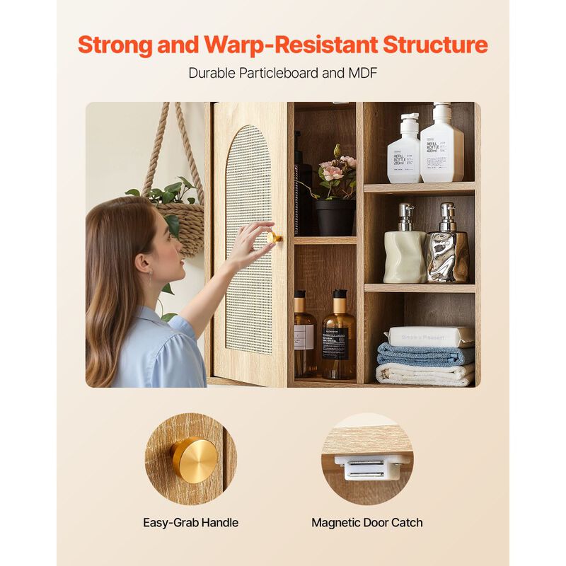 Wall Mounted Bathroom Cabinet with Door, Adjustable Shelves and Storage Organizer-Brown image number 5