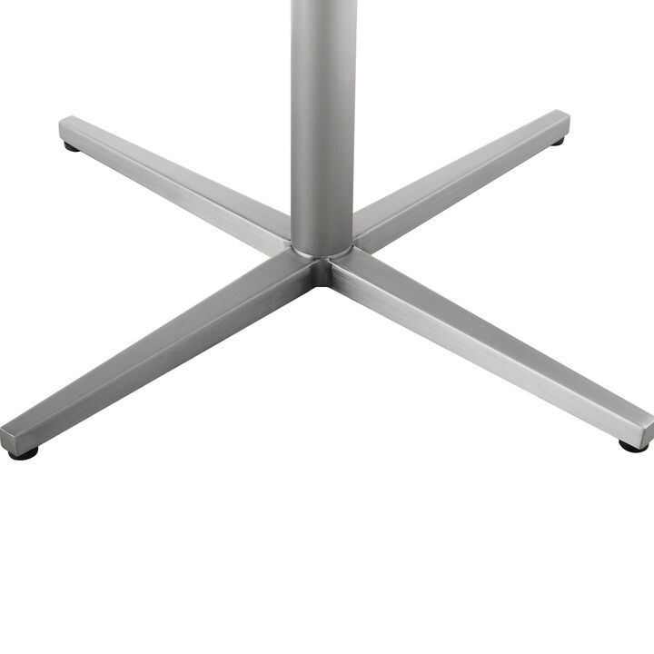 Eva 24 Inch Side End Table, Square Red Lacquer, Crossed Chrome Steel