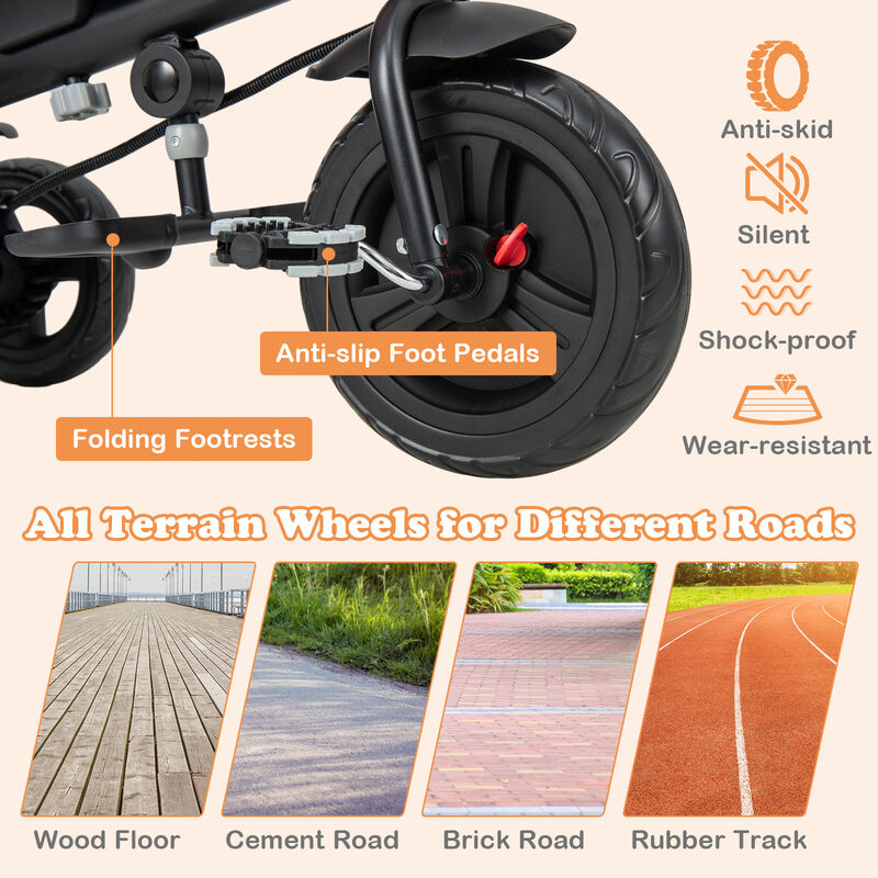 Kids Tricycle with Adjustable Push Handle and Removable Canopy for Toddlers image number 7