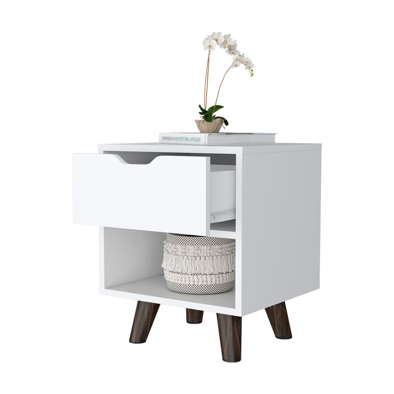 Modern Nightstand 19"H with Spacious Drawer, Open Storage Shelf and Chic Wooden Legs, Black image number 5