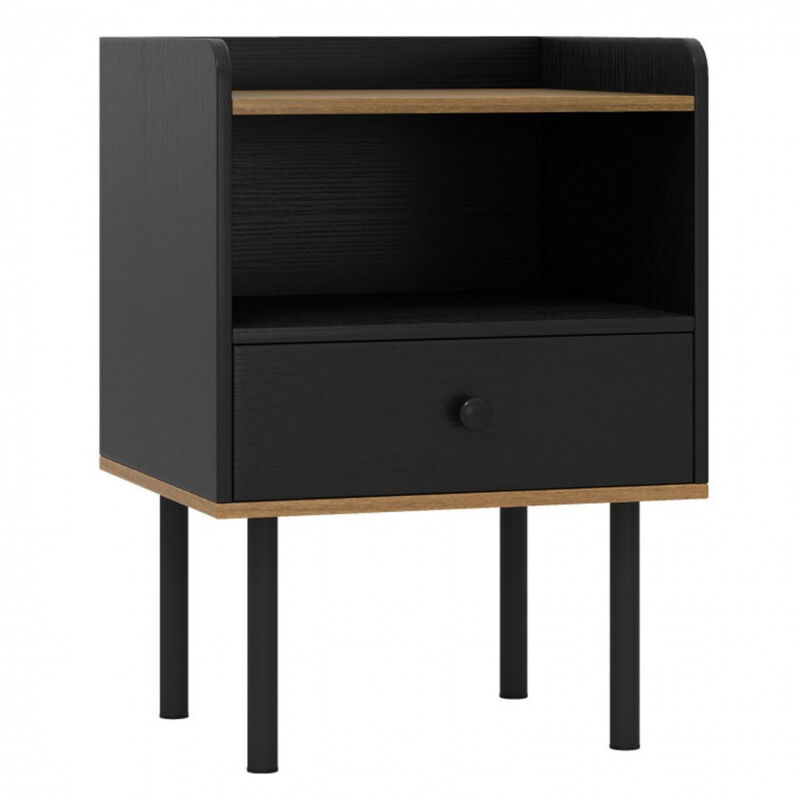 Bedside Nightstand with Storage Drawer and Open Shelf for Bedroom-Black image number 0
