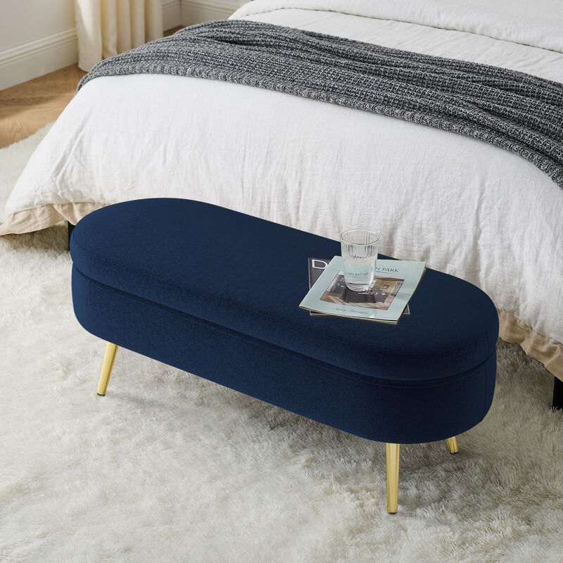 Merax Flannel Storage Ottoman with Metal Legs & Hardwood Frame &ndash; Soft Footstool/Seat with Hidden Storage image number 3