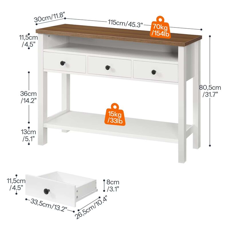 Console Table with 3 Drawers and 3 Storage Shelves for Entryway-White image number 2