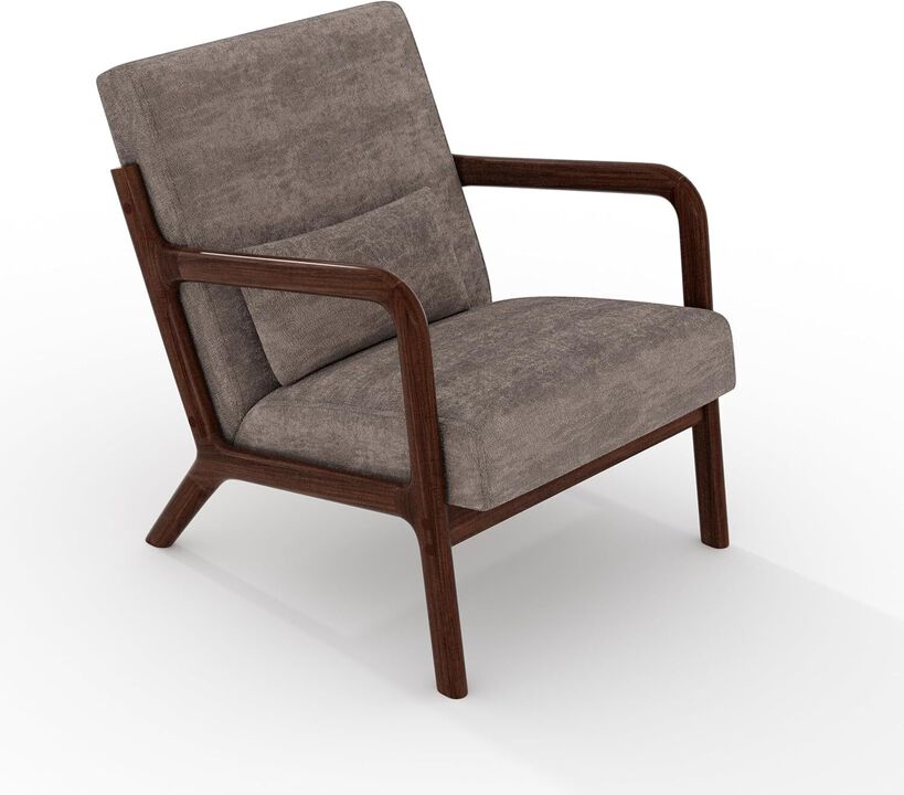 Modern Chenille Accent Sofa Chair, Lounge Armchair with Lumbar Pillow for Living Room, Bedroom, Outdoor Relax, Brown