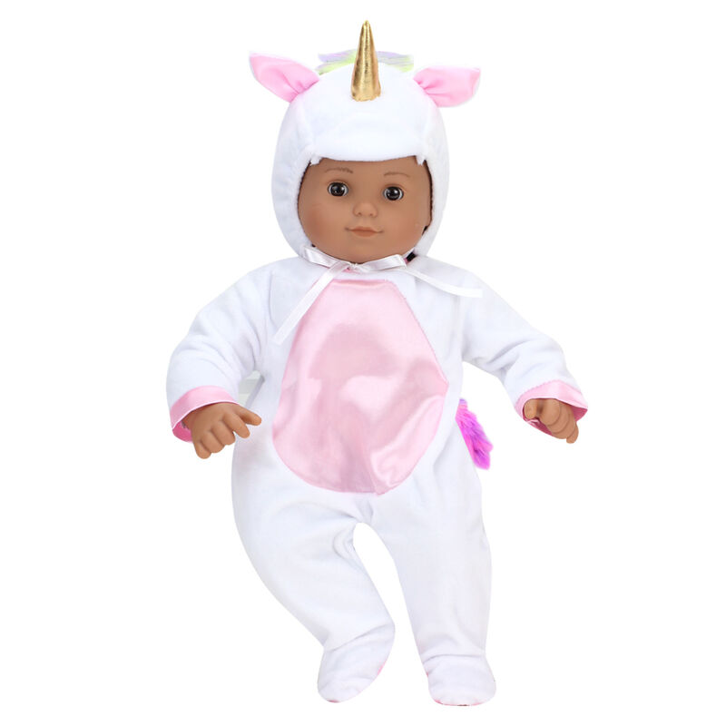 2-Piece Unicorn Costume with Rainbow Hair for 15" Baby Dolls, White image number 3