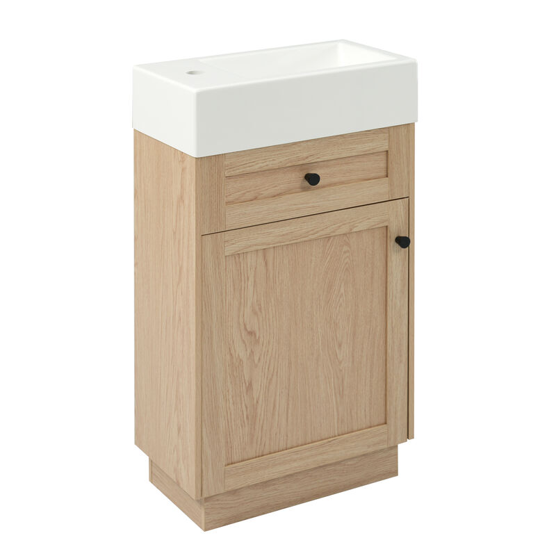 Whisen 18.5" Bathroom Vanity with Reversible Resin Sink, MDF Cabinet with Adjustable Shelf and Elegant Zinc Alloy Handles