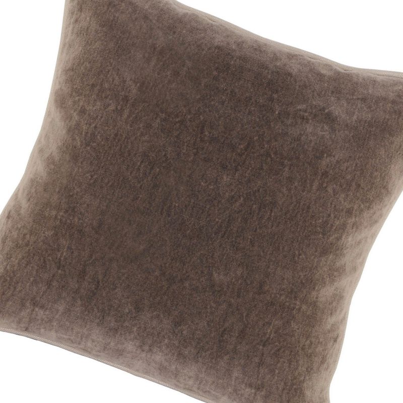 Square Fabric Throw Pillow with Solid Color and Piped Edges, Taupe Brown - Benzara