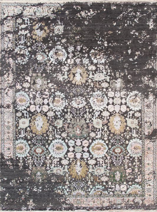 Pasargad Home Transitional Hand-Knotted Charcoal Area Rug- 9' 0" X 12' 0"