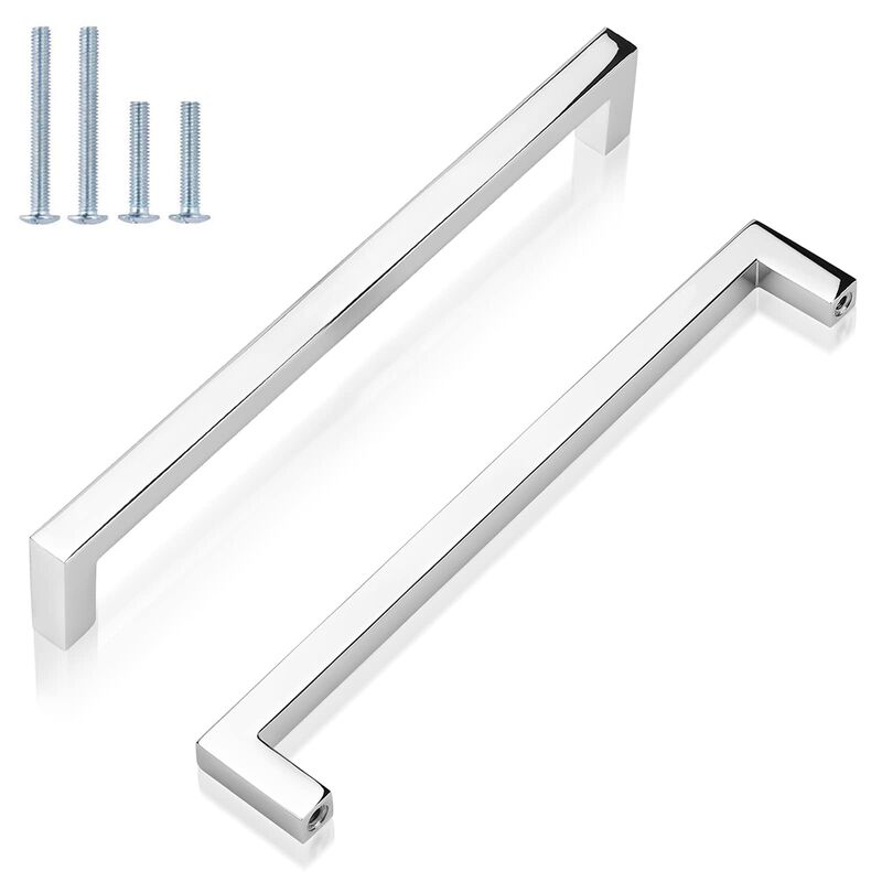 GOBEKOR 20 Pack Cabinet Handles Polished Chrome 7-1/2in(192mm) Hole Center Solid Square Bar Kitchen Handles Chrome Drawer Pulls