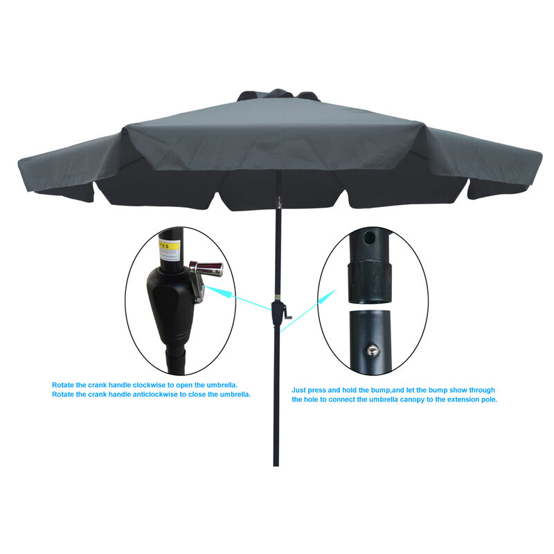 Outdoor Patio Umbrella 10FT(3m) WITH FLAP, 8pcs ribs,with tilt, with crank,without base, gray/Anthracite,pole size 38mm(1.49inch)