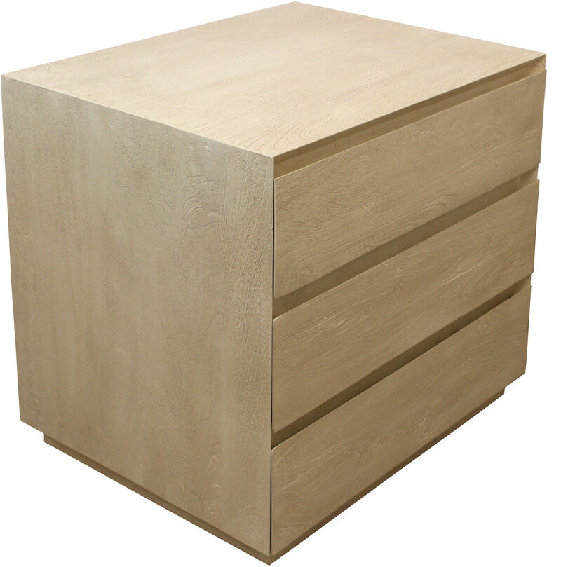 HomeRoots 24" Natural Solid Wood Ribbed Texture Three Drawer Nightstand image number 2