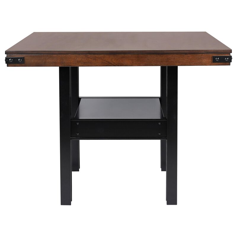 Patter Counter Height Dining Table, Shelf, 60 Inch Black Brown Wood - Benzara