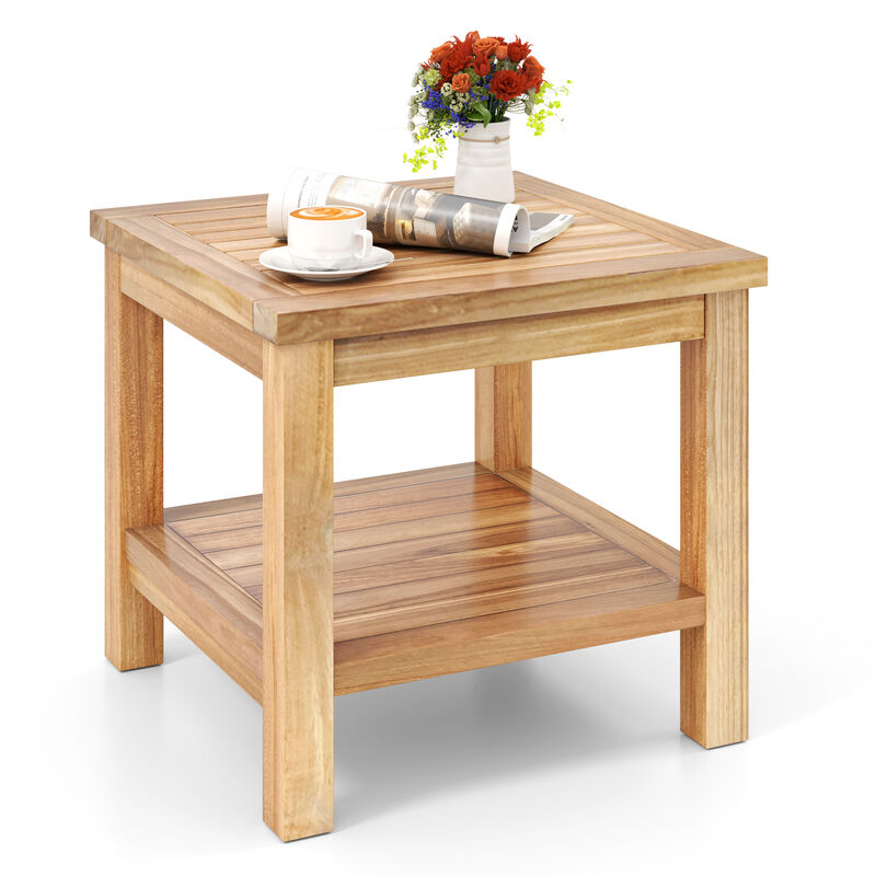 Open Shelf Teak End Table &ndash; Square Nightstand for Small Rooms image number 0