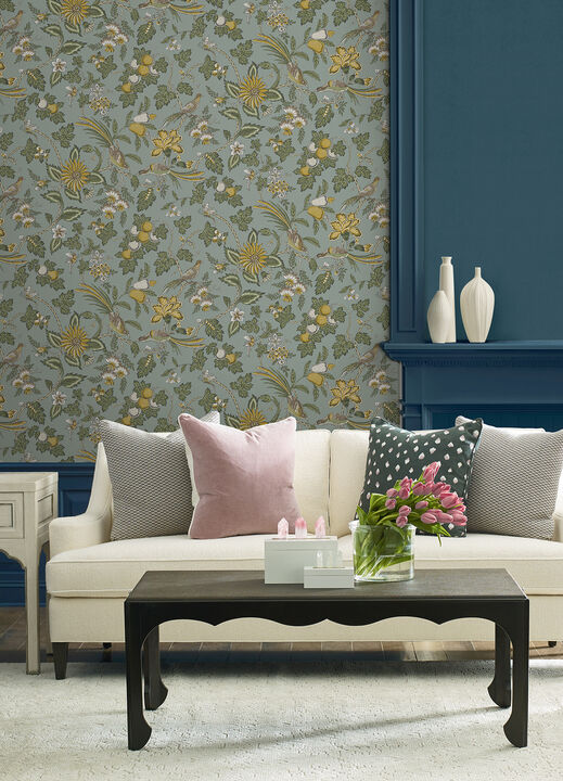 Parterre Light Blue Jacobean Wallpaper