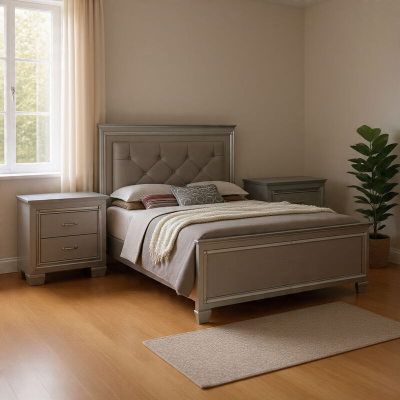 Queen Bedroom Set, Gray Wood, 3 Piece Set with 2 Nightstands image number 8