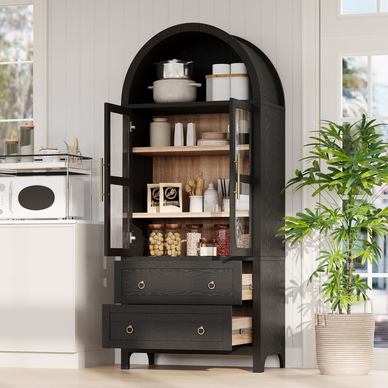 Merax Arched Kitchen Pantry Cabinet with 2 Large Drawers