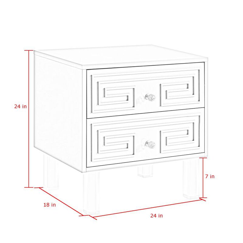 Hivvago 24 Inch  White And Clear Wood And Acrylic End Table With Two Drawers