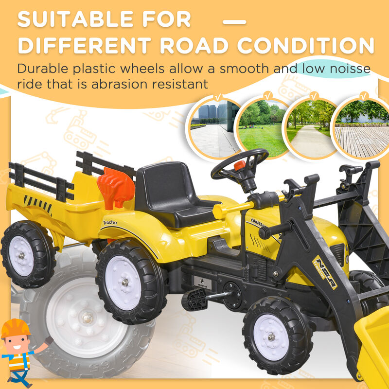 BreeBe Ride-On Kids Bulldozer/Excavator Toy with Real Working Dirt Bucket, Easy Pedal Controls, 6 Wheels, & Cargo Trailer image number 5
