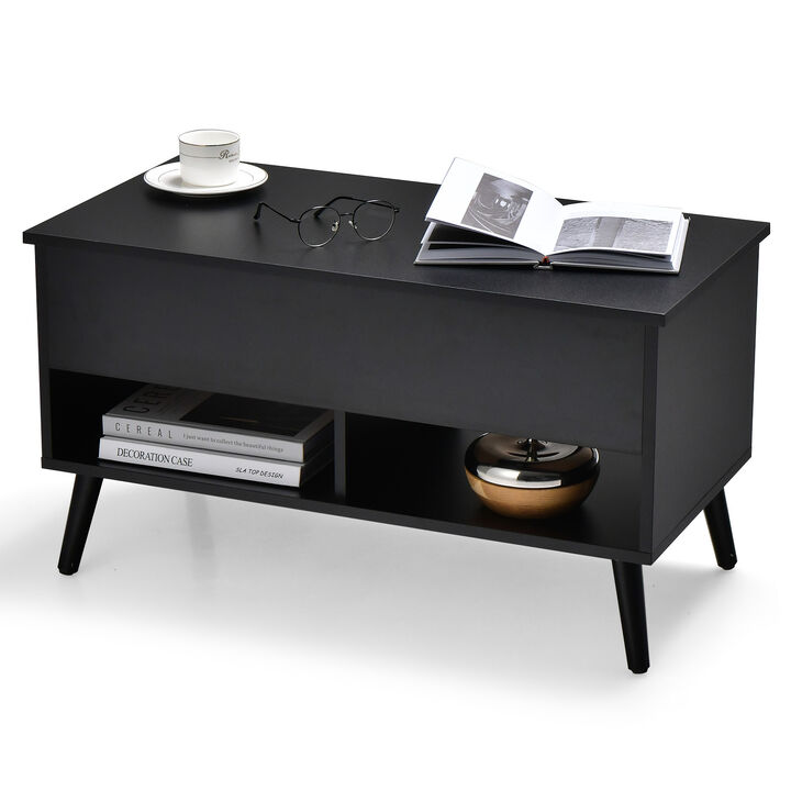 31.5 Inch Lift Top Coffee Table with Hidden Compartment and 2 Storage Shelves-Black