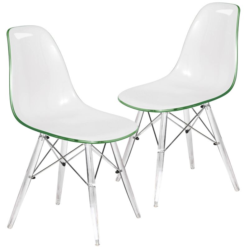 LeisureMod Dover Molded Side Chair with Acrylic Base, Set of 2