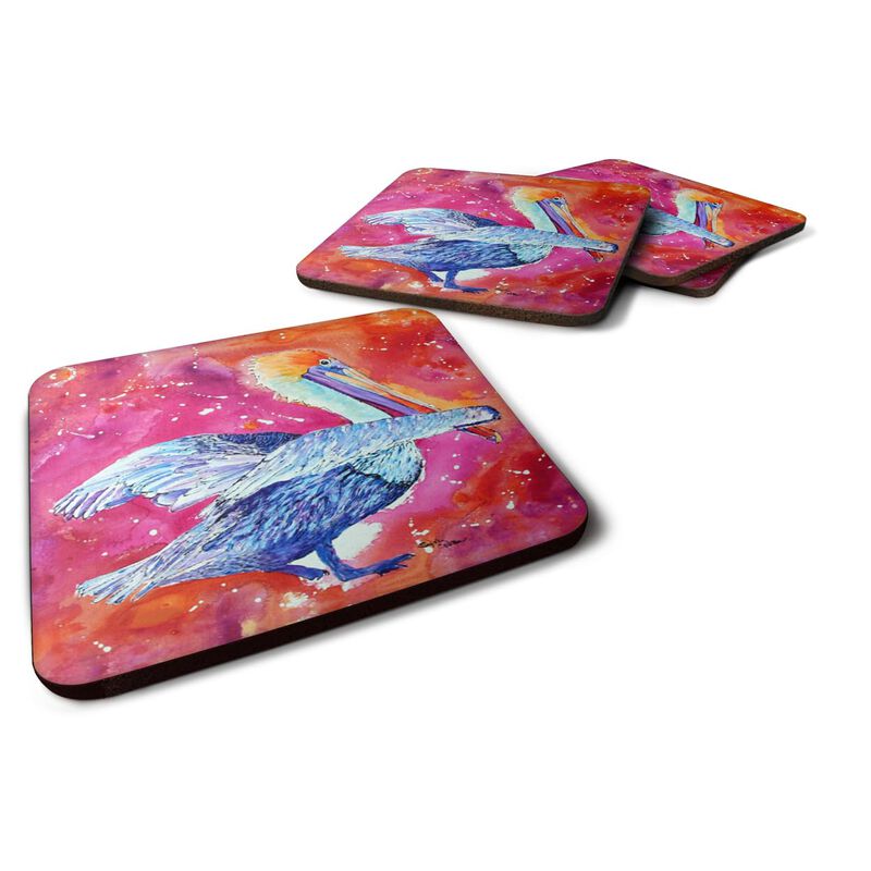 Caroline's Treasures 8360FC Bird-Pelican Foam Coasters (Set of 4), 3.5 H x 3.5 W, Multicolor