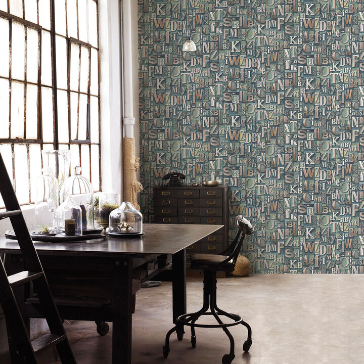 Nostalgie Block Letters Green Wallpaper G56204