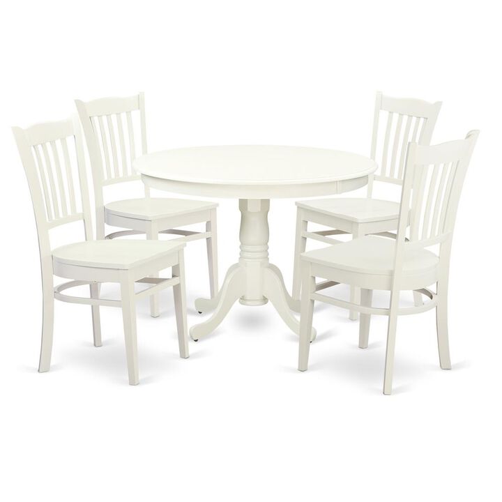 5 Pc set with a Round Kitchen Table and 4 Wood Dinette Chairs in Linen White