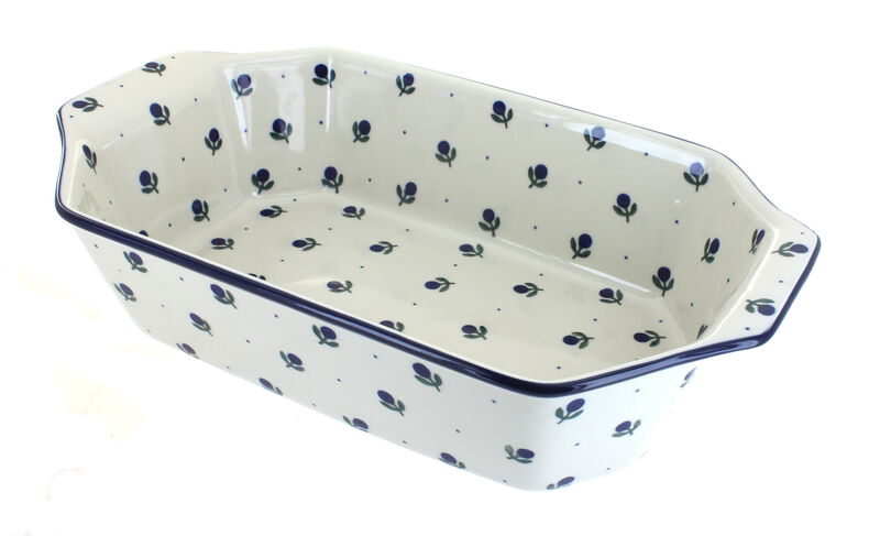 Blue Rose Polish Pottery Hummingbird Deep Baker with Handles