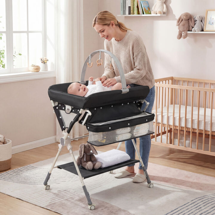 Foldable Diaper Changing Station with Shelf and Storage Bag for Baby Nursery