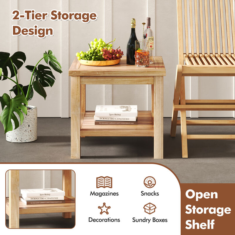 Open Shelf Teak End Table &ndash; Square Nightstand for Small Rooms image number 7