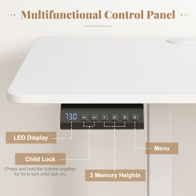 Electric Standing Work Desk with 3 Memory Heights, Cable Management, and Hanging Hooks