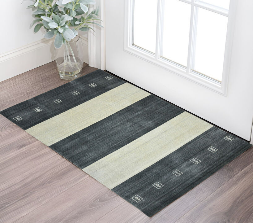 HomeRoots Wool Striped Hand Woven Area Rug